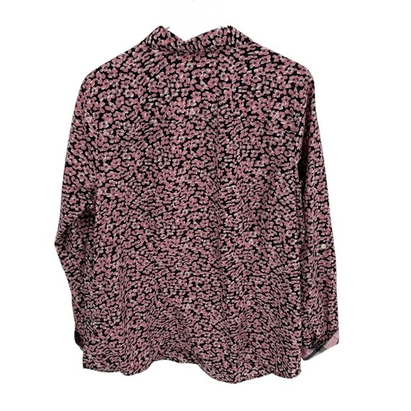 Talbots Woman Long Sleeve Roll Tab Cotton Pink Floral Blouse Size 16w Flip Cuff - Picture 2 of 7